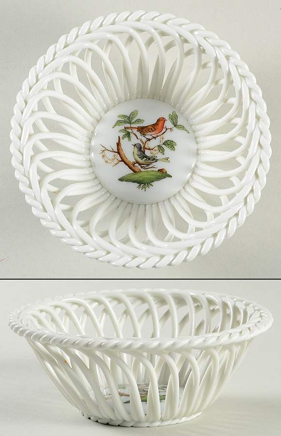 Rothschild Bird (RO) 4" Round Open Weave Basket by Herend-1