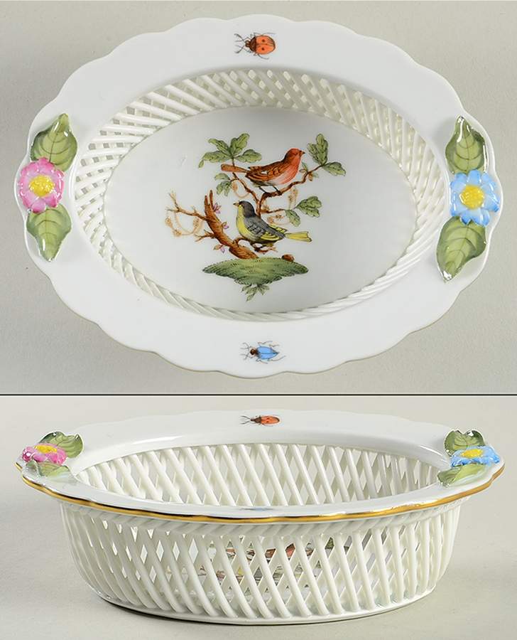 Rothschild Bird (RO) 5" Oval Open Weave Basket by Herend-1