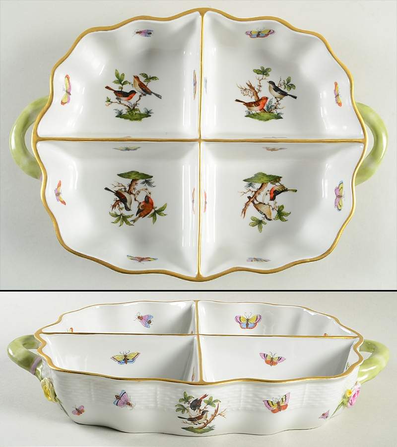 Rothschild Bird (RO) 4 Part Handled Hors d'Oeuvre Dish by Herend-1