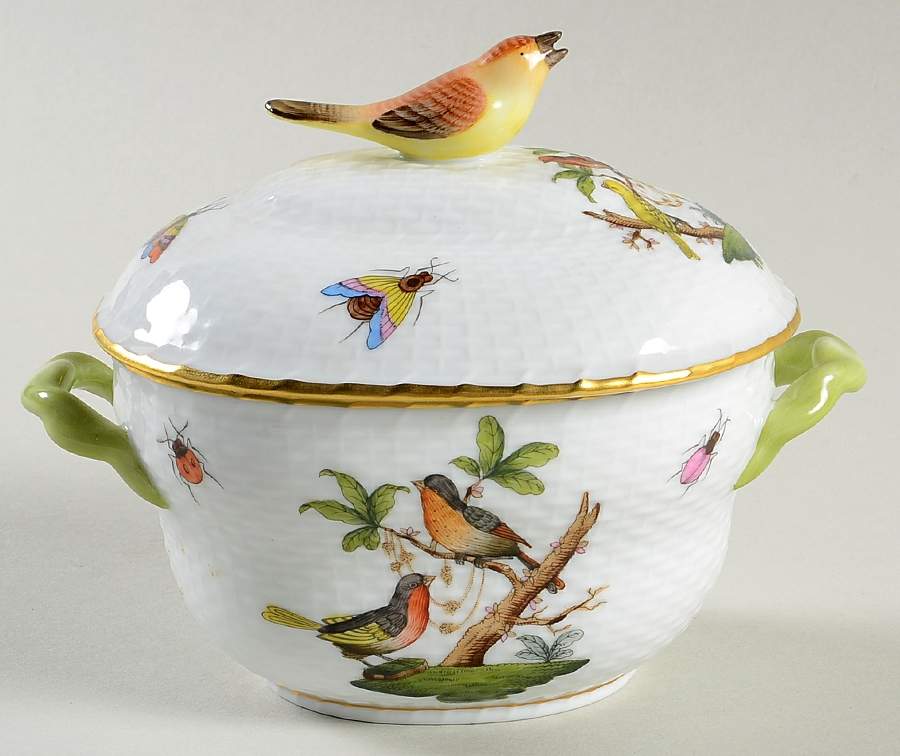 Rothschild Bird (RO) 4" Oval Bon Bon & Lid by Herend-1