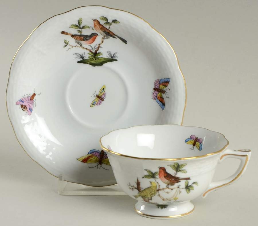 Rothschild Bird (RO) Footed Demitasse Cup & Saucer Set by Herend-1