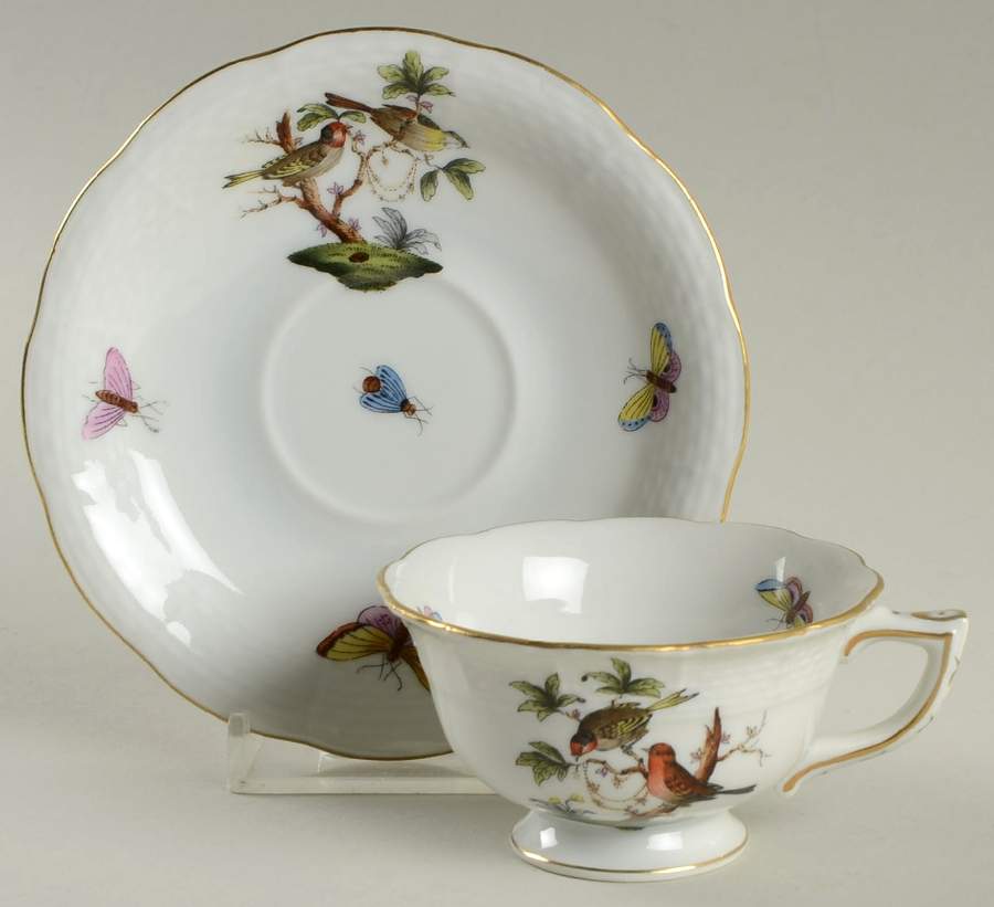 Rothschild Bird (RO) Footed Demitasse Cup & Saucer Set by Herend-1