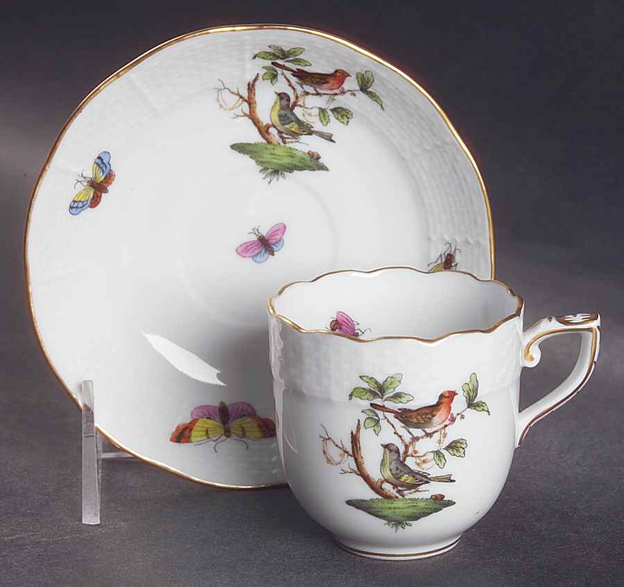 Rothschild Bird (RO) Flat Demitasse Cup & Saucer Set by Herend-1