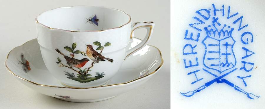 Rothschild Bird (RO) Flat Demitasse Cup & Saucer Set by Herend-1