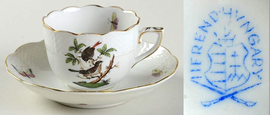 Rothschild Bird (RO) Flat Demitasse Cup & Saucer Set by Herend-1