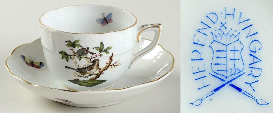 Rothschild Bird (RO) Flat Demitasse Cup & Saucer Set by Herend-1