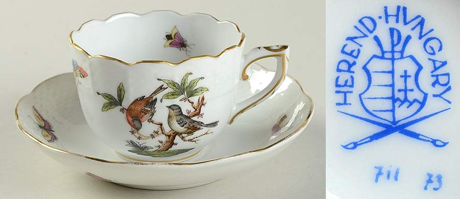 Rothschild Bird (RO) Flat Demitasse Cup & Saucer Set by Herend-1