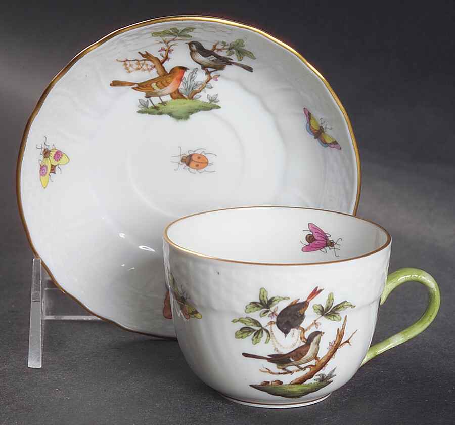 Rothschild Bird (RO) Flat Demitasse Cup & Saucer Set by Herend-1