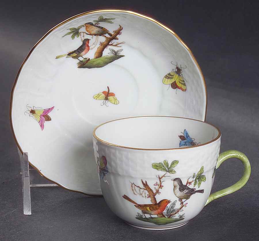 Rothschild Bird (RO) Flat Demitasse Cup & Saucer Set by Herend-1
