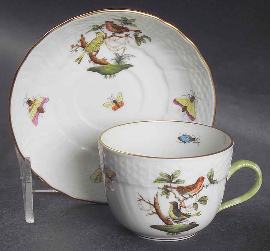 Rothschild Bird (RO) Flat Demitasse Cup & Saucer Set by Herend-1