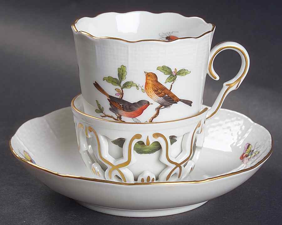 Rothschild Bird (RO) Trembleuse Cup & Saucer Set by Herend-1