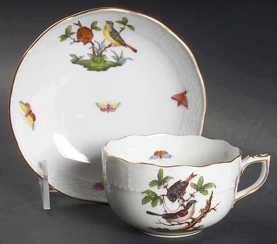 Rothschild Bird (RO) Flat Cup & Saucer Set by Herend-1