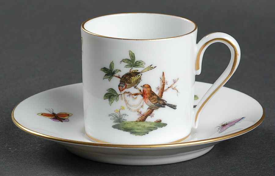 Rothschild Bird (RO) Flat Demitasse Cup & Saucer Set by Herend-1