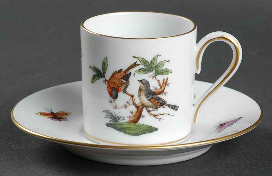 Rothschild Bird (RO) Flat Demitasse Cup & Saucer Set by Herend-1