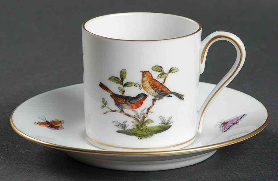 Rothschild Bird (RO) Flat Demitasse Cup & Saucer Set by Herend-1