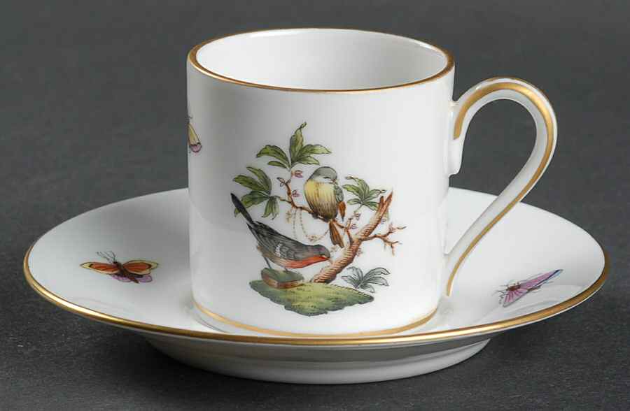 Rothschild Bird (RO) Flat Demitasse Cup & Saucer Set by Herend-1