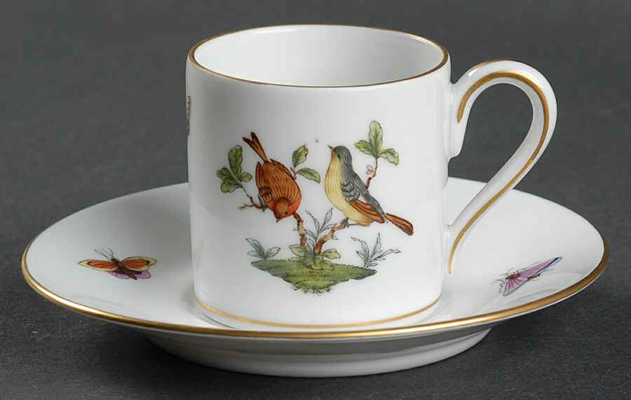 Rothschild Bird (RO) Flat Demitasse Cup & Saucer Set by Herend-1