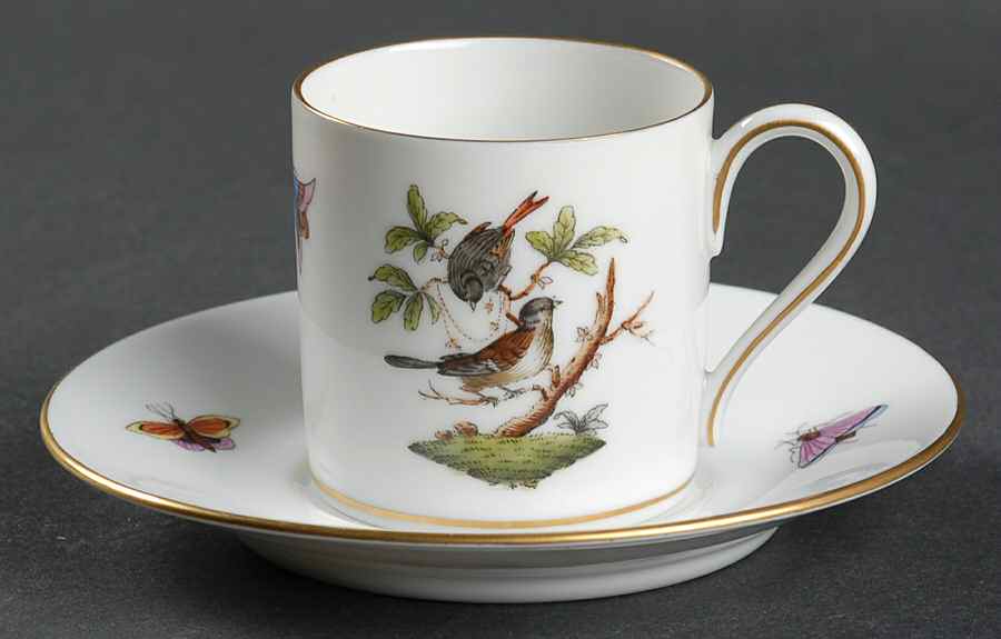 Rothschild Bird (RO) Flat Demitasse Cup & Saucer Set by Herend-1