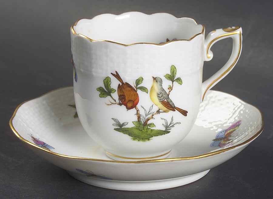 Rothschild Bird (RO) Flat Demitasse Cup & Saucer Set by Herend-1