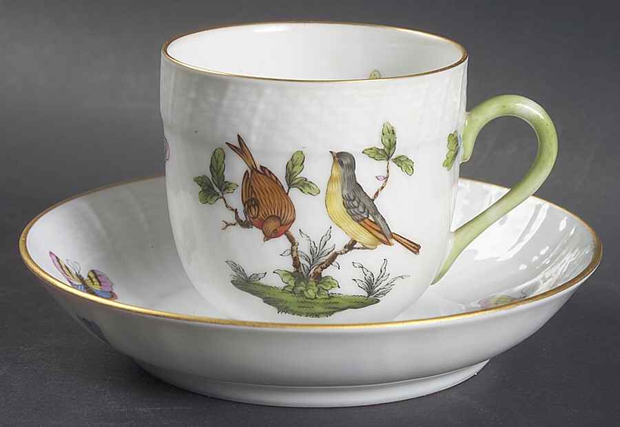 Rothschild Bird (RO) Flat Demitasse Cup & Saucer Set by Herend-1