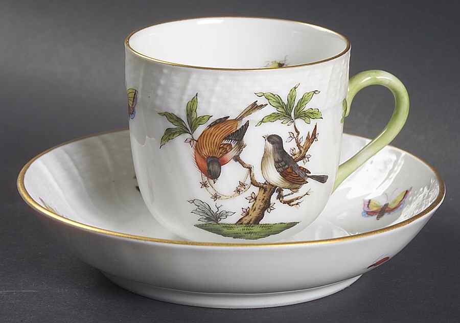 Rothschild Bird (RO) Flat Demitasse Cup & Saucer Set by Herend-1