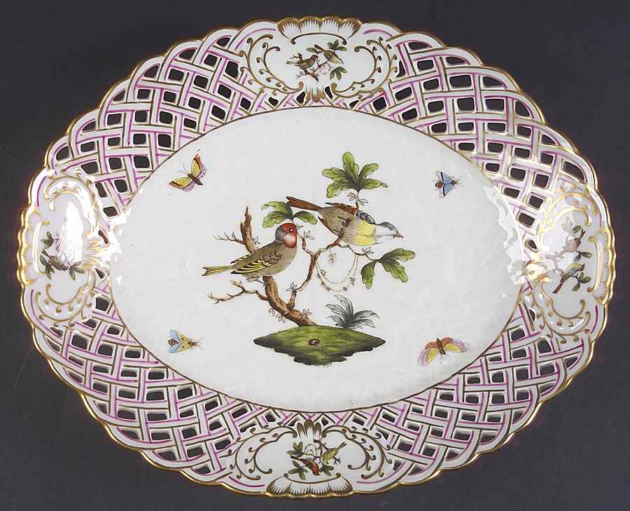 Rothschild Bird (RO) 11" Oval Open Weave Basket by Herend-1