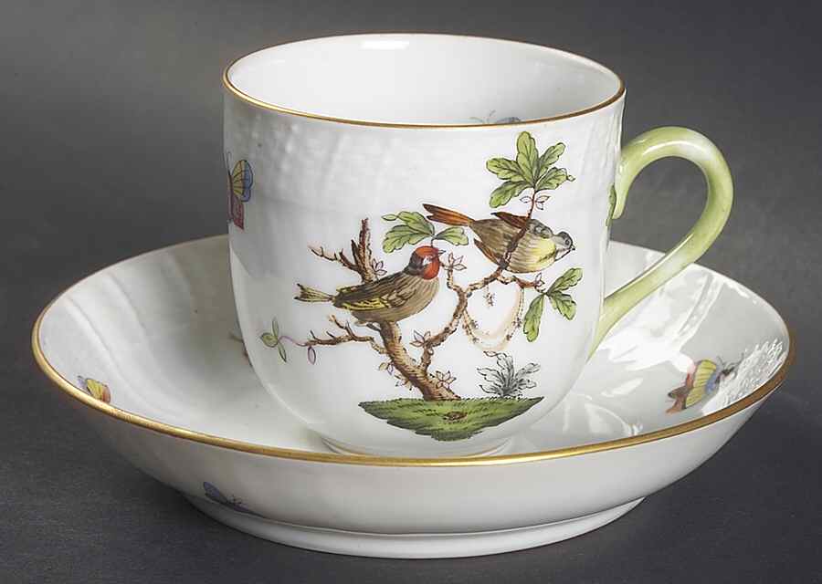 Rothschild Bird (RO) Flat Demitasse Cup & Saucer Set by Herend-1
