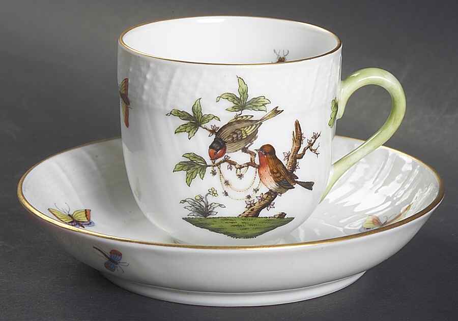 Rothschild Bird (RO) Flat Demitasse Cup & Saucer Set by Herend-1