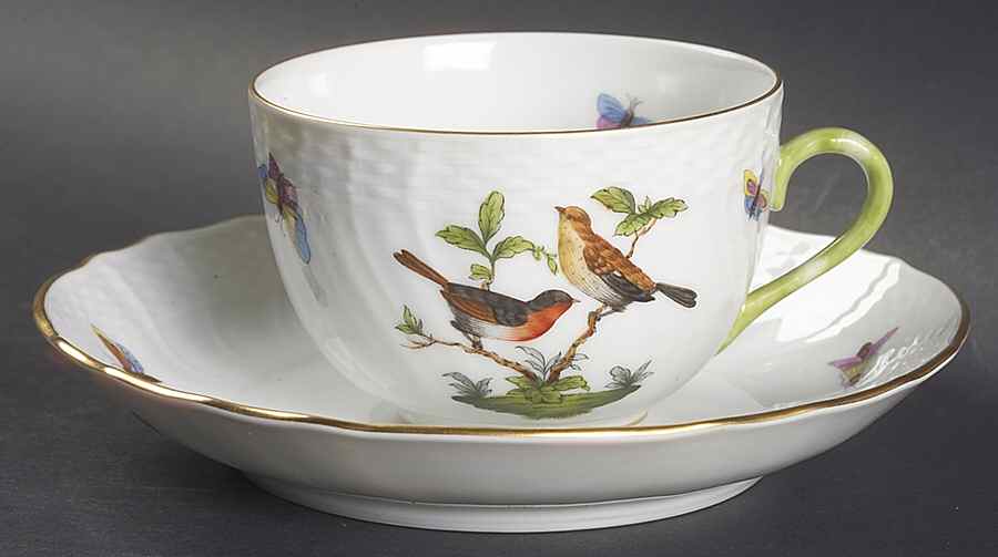 Rothschild Bird (RO) Flat Cup & Saucer Set by Herend-1