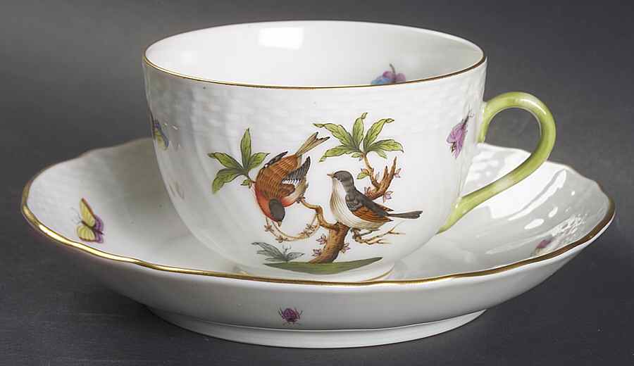 Rothschild Bird (RO) Flat Cup & Saucer Set by Herend-1