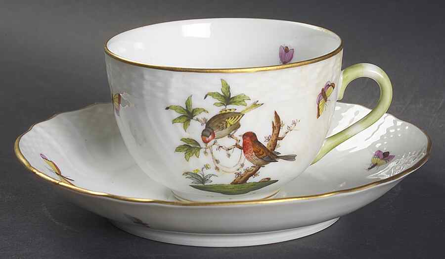 Rothschild Bird (RO) Flat Cup & Saucer Set by Herend-1