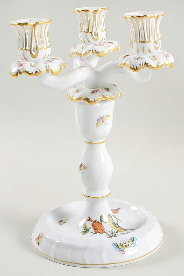 Rothschild Bird (RO) 9" Three Light Candlestick (Uses a Candle Arm) by Herend-1