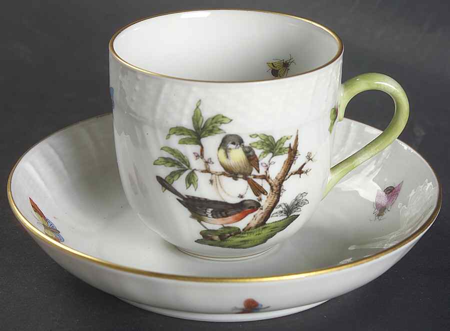 Rothschild Bird (RO) Flat Demitasse Cup & Saucer Set by Herend-1