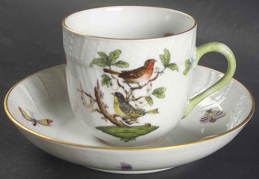 Rothschild Bird (RO) Flat Demitasse Cup & Saucer Set by Herend-1
