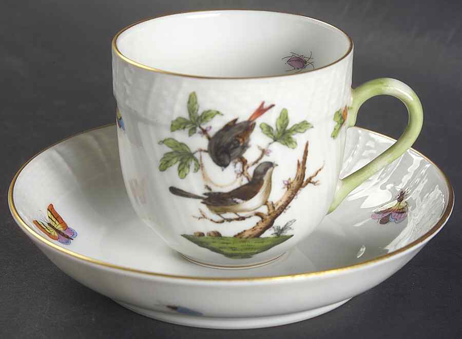 Rothschild Bird (RO) Flat Demitasse Cup & Saucer Set by Herend-1