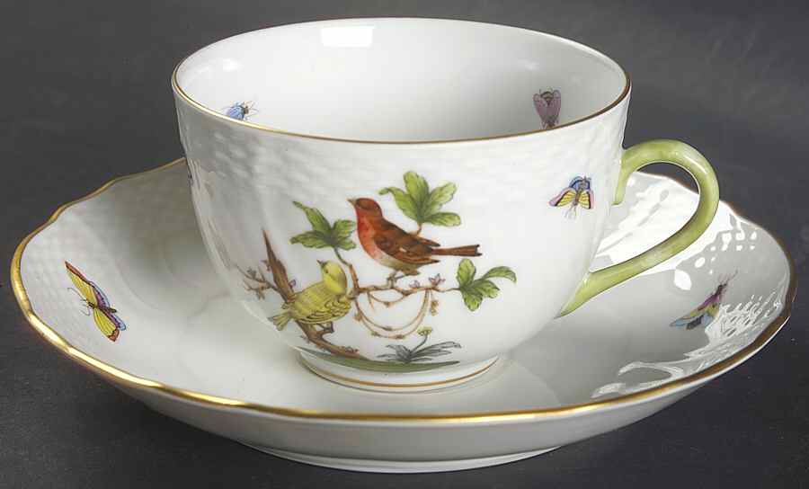 Rothschild Bird (RO) Flat Cup & Saucer Set by Herend-1