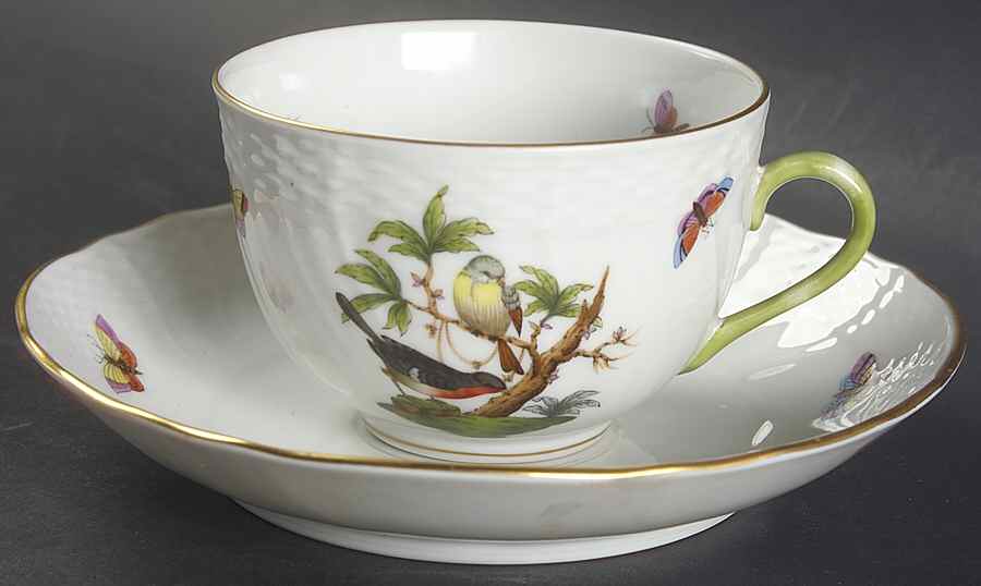 Rothschild Bird (RO) Flat Cup & Saucer Set by Herend-1