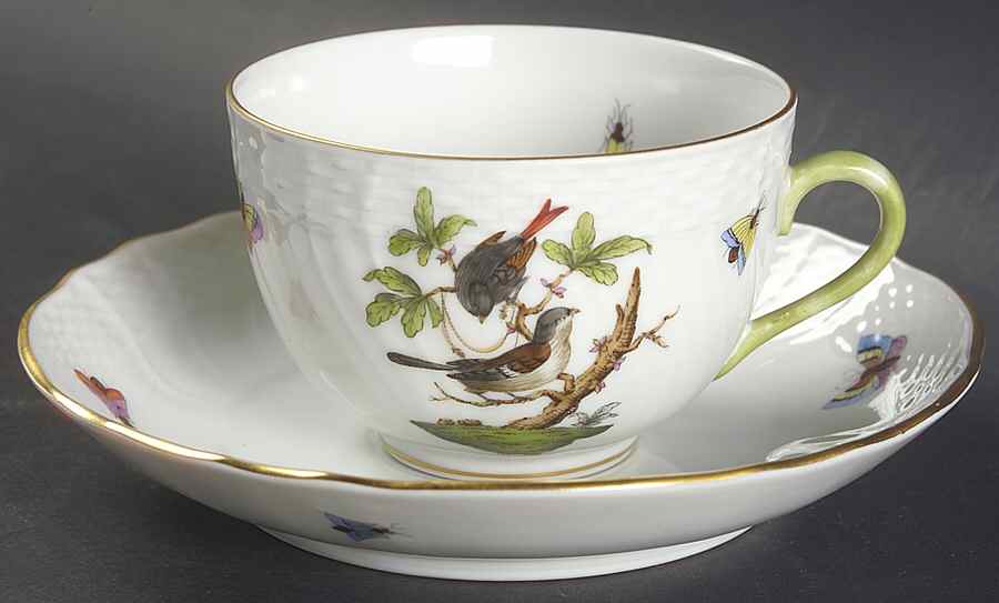 Rothschild Bird (RO) Flat Cup & Saucer Set by Herend-1