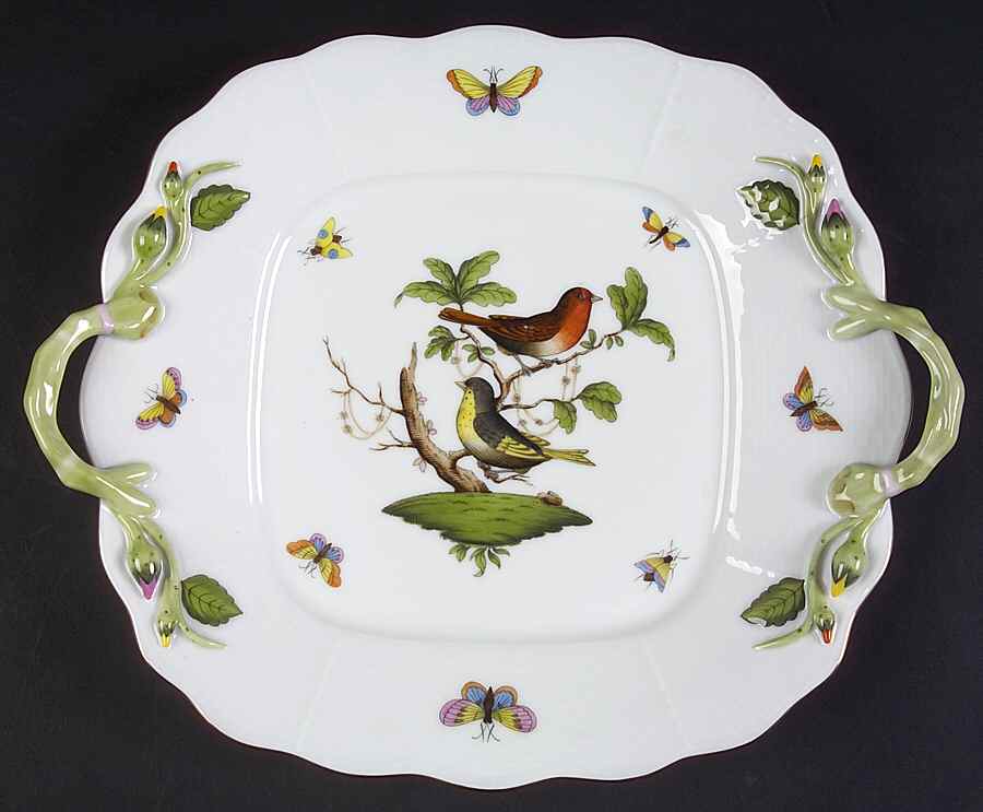 Rothschild Bird (RO) 11" Square Handled Cake Plate by Herend-1