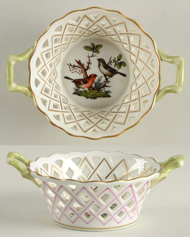 Rothschild Bird (RO) 5" Round Open Weave Basket with Handles by Herend-1