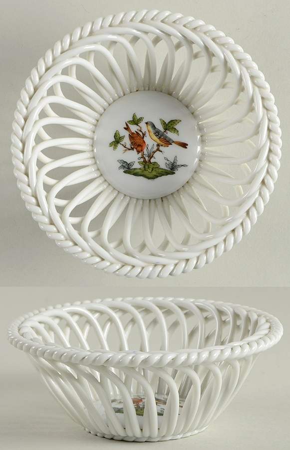 Rothschild Bird (RO) 4" Round Open Weave Basket by Herend-1