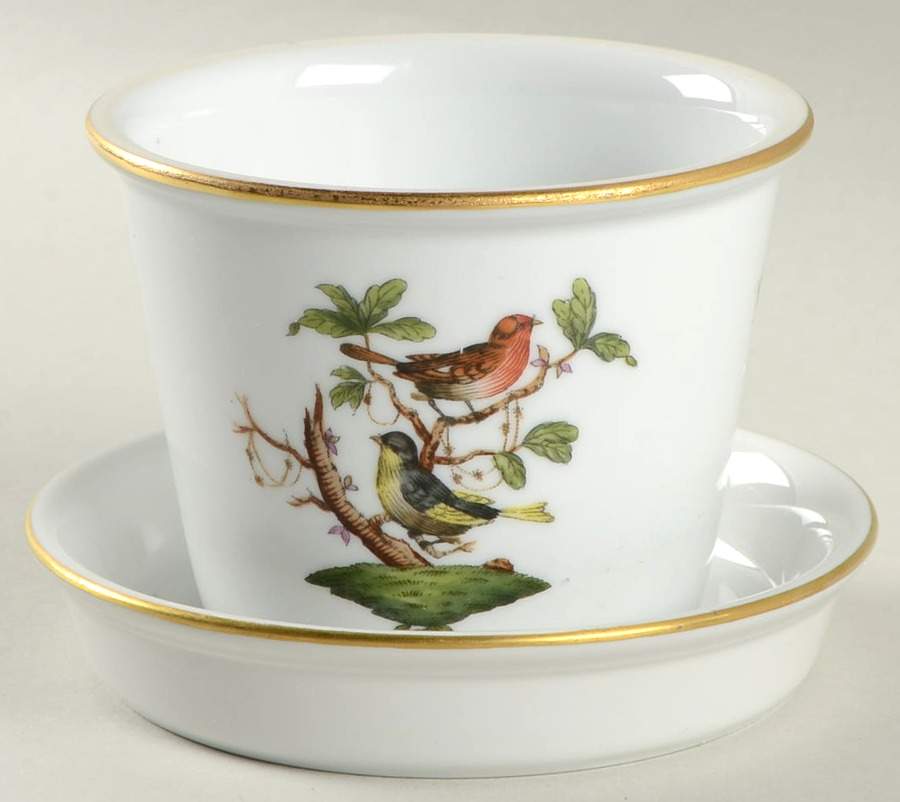 Rothschild Bird (RO) 2" Flower Pot & Underplate by Herend-1