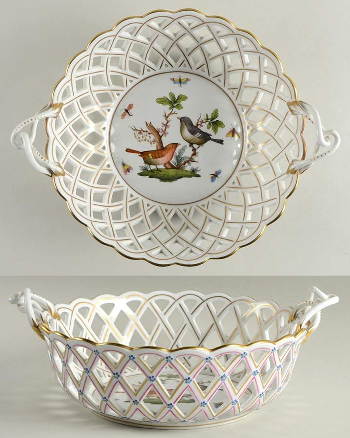 Rothschild Bird (RO) 8" Round Open Weave Basket by Herend-1