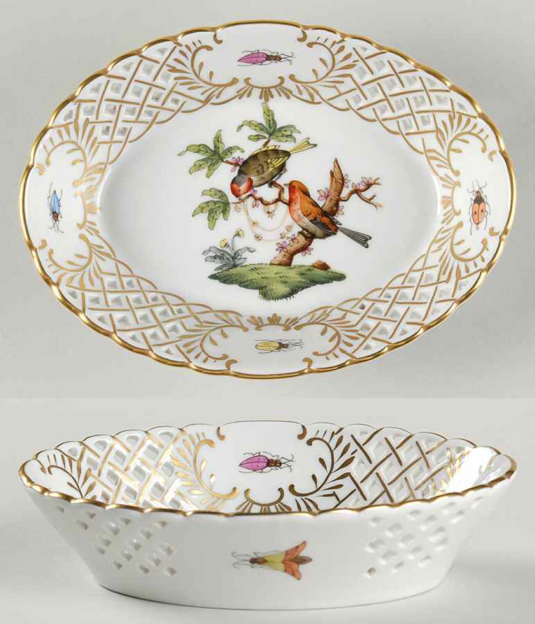 Rothschild Bird (RO) 5" Oval Open Weave Basket by Herend-1