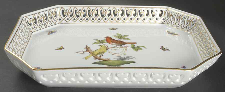 Rothschild Bird (RO) 12" Oblong Pierced Tray by Herend-1
