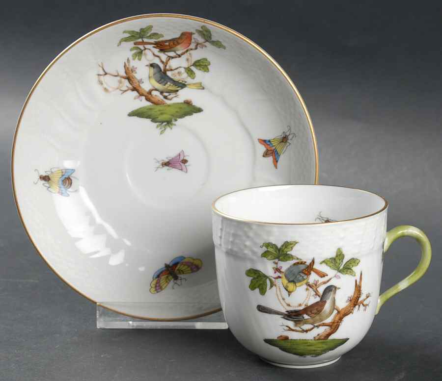 Rothschild Bird (RO) Flat Demitasse Cup & Saucer Set by Herend-1