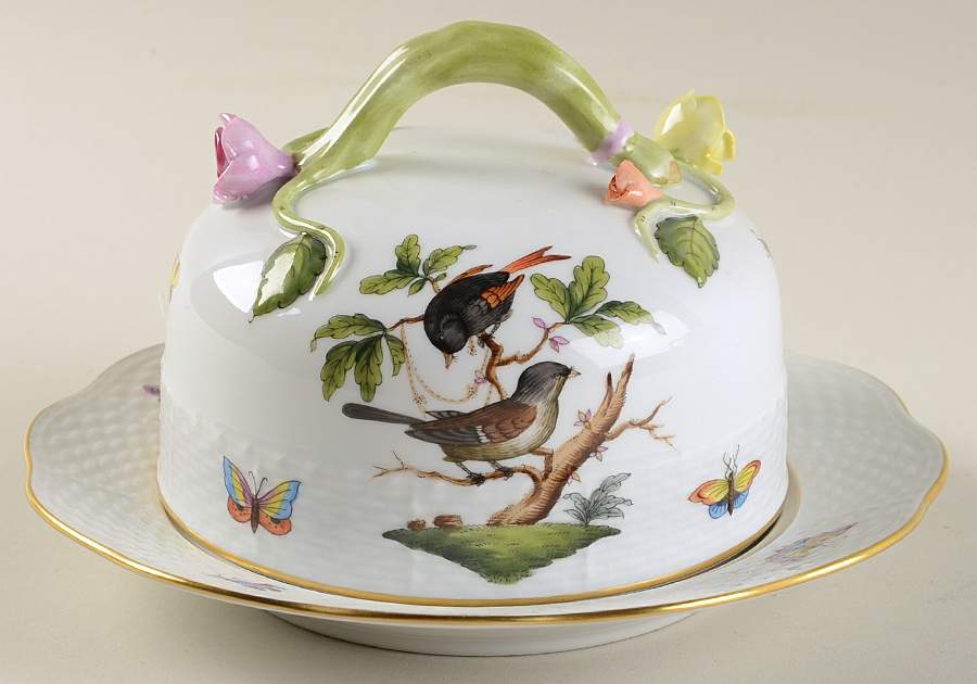 Rothschild Bird (RO) Round Cheese Dish & Lid by Herend-1
