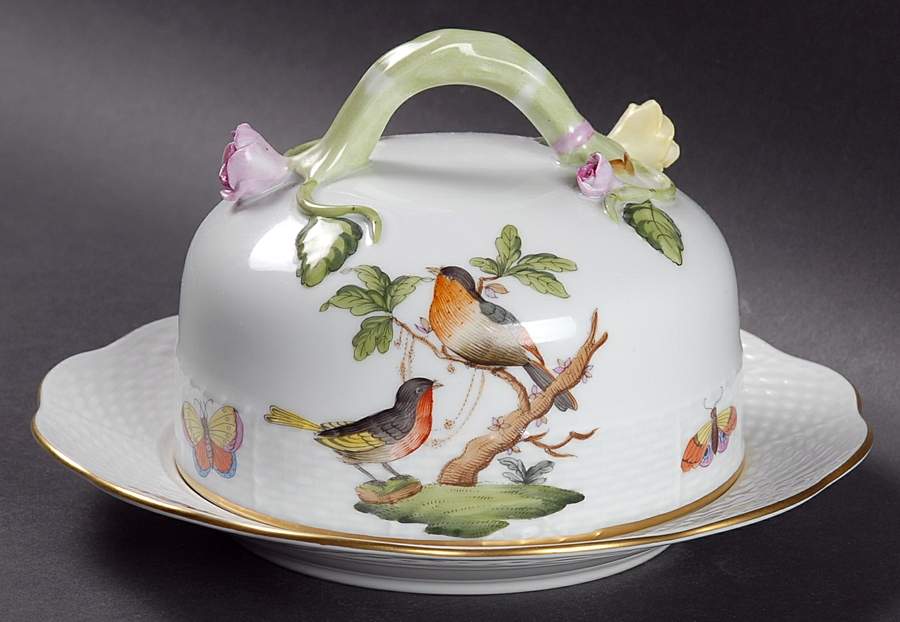 Rothschild Bird (RO) Round Cheese Dish & Lid by Herend-1