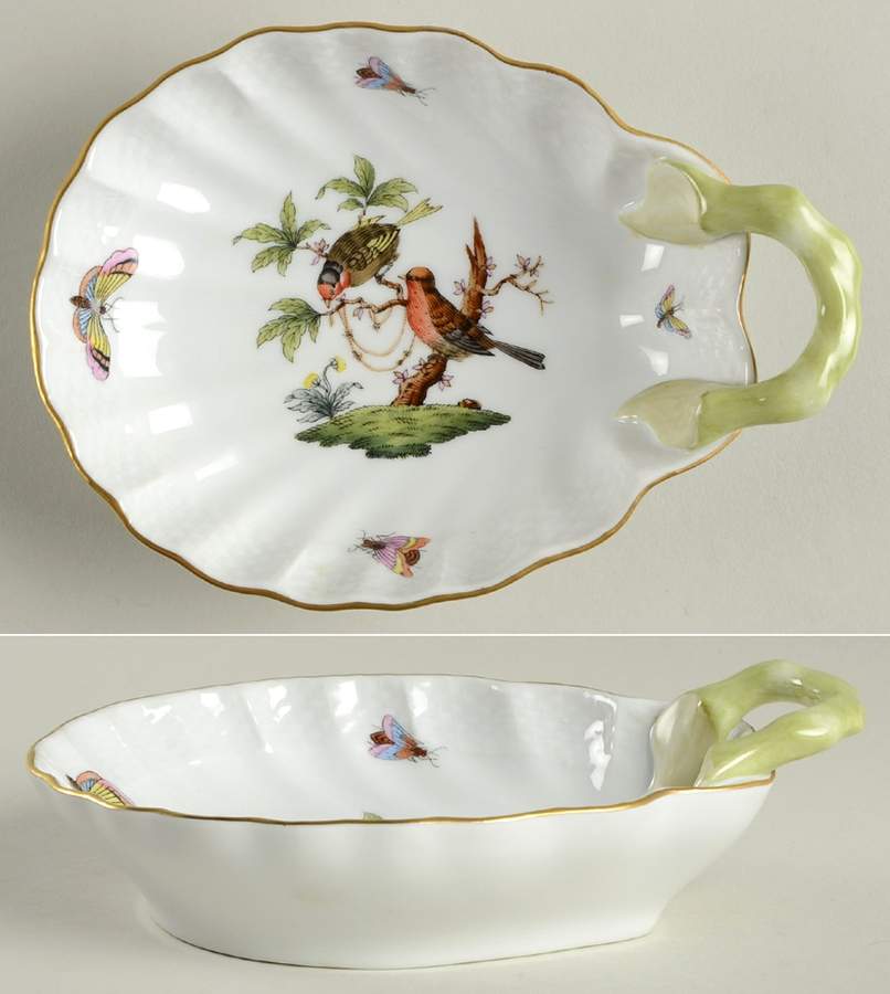 Rothschild Bird (RO) 6" Handled Shell Shaped Dish by Herend-1