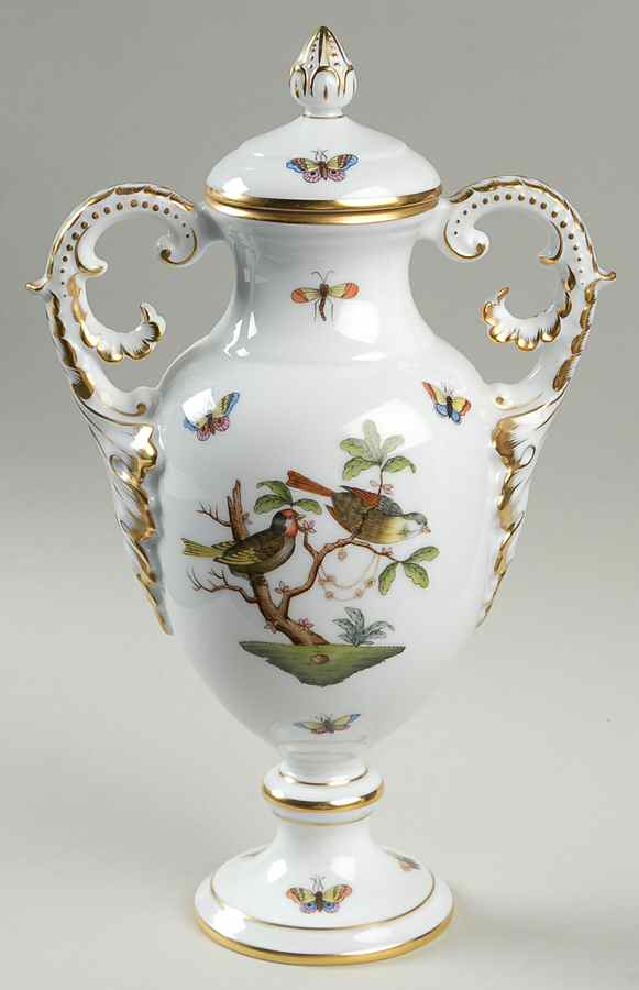 Rothschild Bird (RO) 8" Footed Urn with Lid by Herend-1